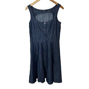 eShakti‎ Custom Chambray Dress Womens A-Line Pockets Milkmaid Sleeveless Blue